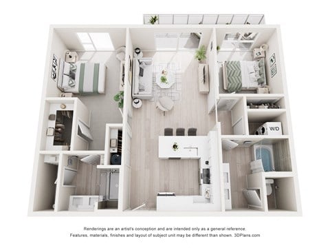 Floor plan for 2 beds, 2 baths, 1140 sqft